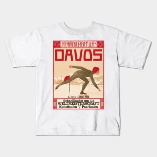 Davos, Switzerland: 1908 Speed Skating World Championship - Vintage Swiss Poster Kids T-Shirt